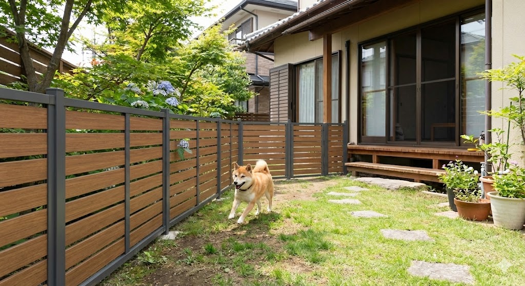庭を元気に走る犬